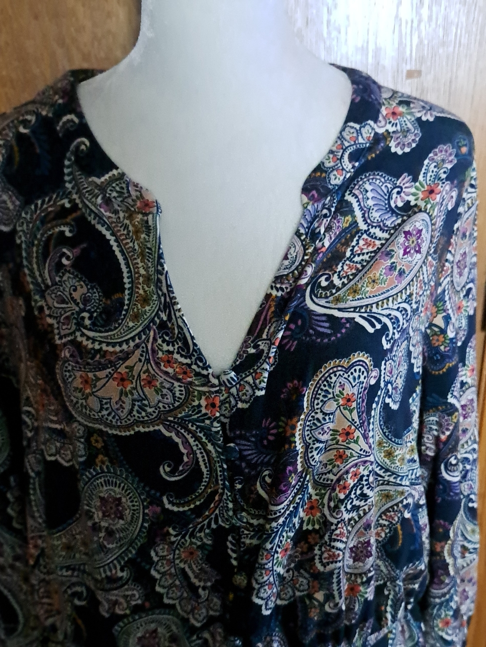 J. Jill Navy Paisley V-Neck Maxi Dress with Multicolor Accents